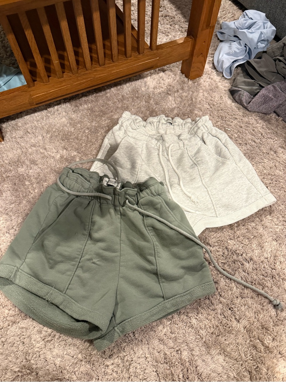Abercrombie & Fitch Olive Green and Light Gray Women's Drawstring Shorts